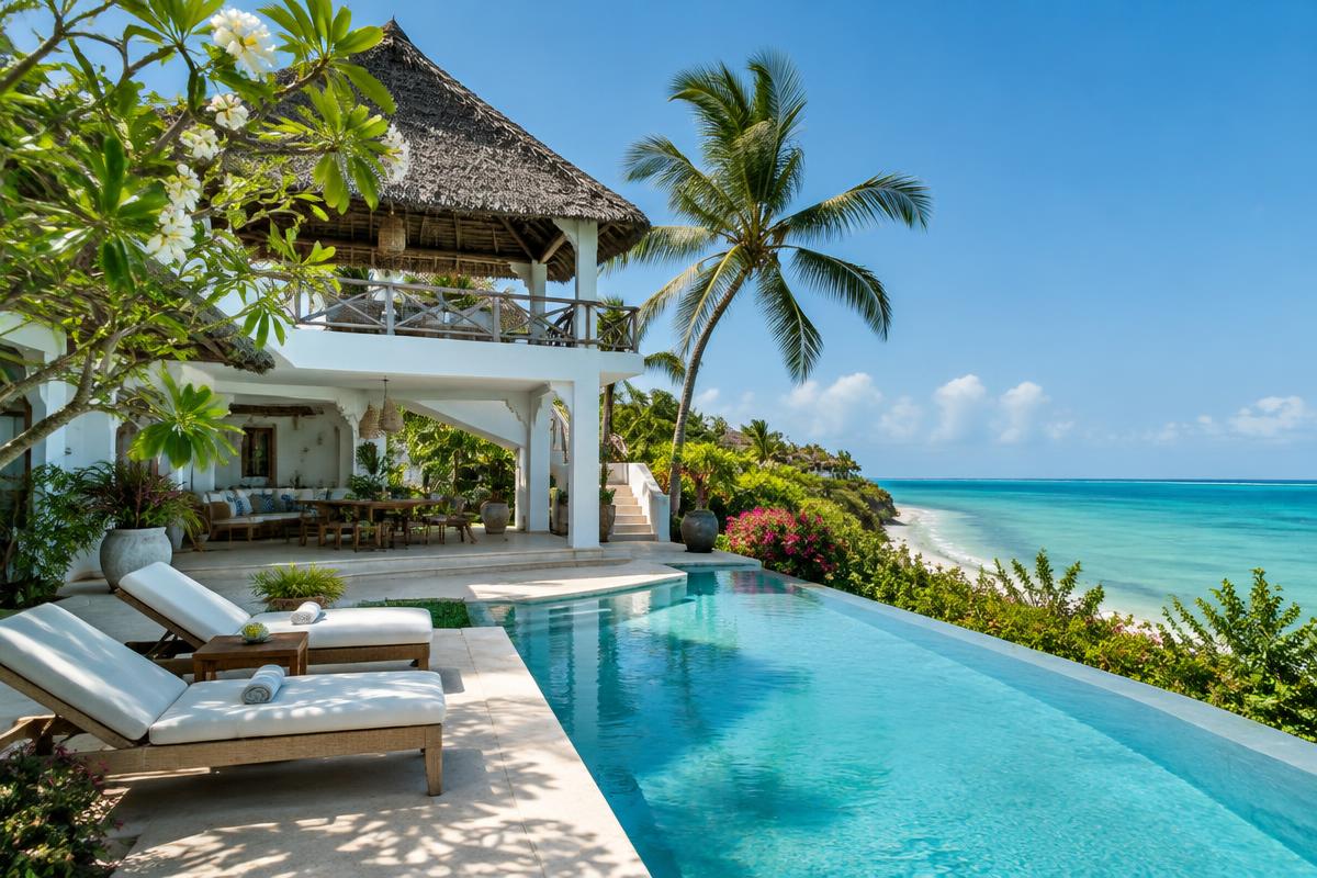 Beachfront holiday villa with infinity pool